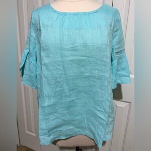 Sundance Willa Whisper Linen Flutter Sleeve Top Aqua Size Large NWT